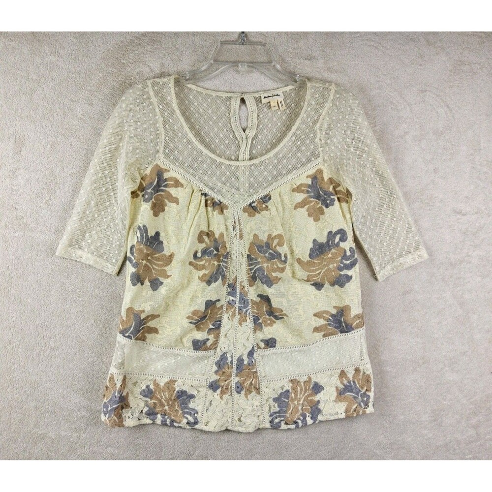 Anthropologie Meadow Rue Women's 3/4 Sleeve Lace Blouse Top Size XS